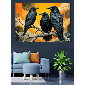 Karga Üçlüsü İllüstrasyonu Dekoratif Kanvas - Mdf Ahşap Tablo