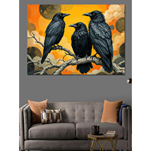 Karga Üçlüsü İllüstrasyonu Dekoratif Kanvas - Mdf Ahşap Tablo
