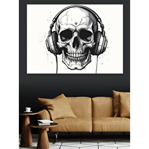 Kulaklıklı Kuru Kafa Portresi Dekoratif Kanvas - Mdf Ahşap Tablo 100x140 cm