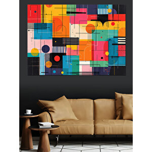 Soyut Renkli Blok Deseni Dekoratif Kanvas - Mdf Ahşap Tablo