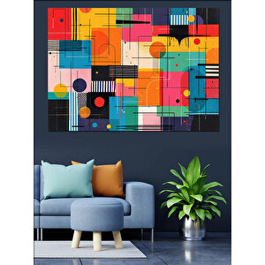 Soyut Renkli Blok Deseni Dekoratif Kanvas - Mdf Ahşap Tablo