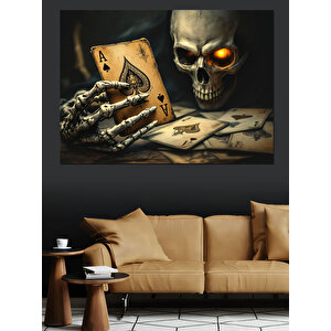 İskambil Kağıdı Ve Kuru Kafa Dekoratif Kanvas - Mdf Ahşap Tablo 50x70 cm