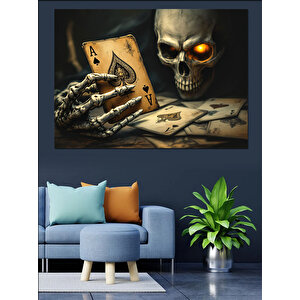 İskambil Kağıdı Ve Kuru Kafa Dekoratif Kanvas - Mdf Ahşap Tablo 50x70 cm