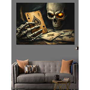 İskambil Kağıdı Ve Kuru Kafa Dekoratif Kanvas - Mdf Ahşap Tablo 50x70 cm
