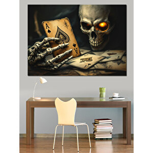 İskambil Kağıdı Ve Kuru Kafa Dekoratif Kanvas - Mdf Ahşap Tablo