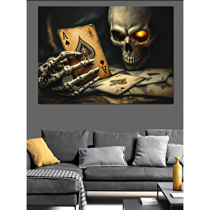 İskambil Kağıdı Ve Kuru Kafa Dekoratif Kanvas - Mdf Ahşap Tablo