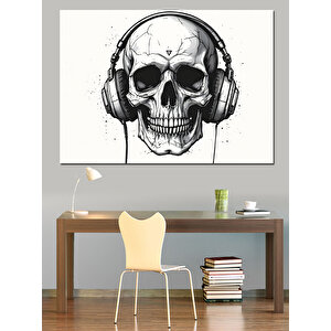 Kulaklıklı Kuru Kafa Portresi Dekoratif Kanvas - Mdf Ahşap Tablo