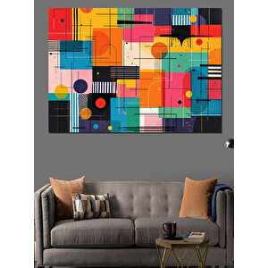 Soyut Renkli Blok Deseni Dekoratif Kanvas - Mdf Ahşap Tablo 100x140 cm