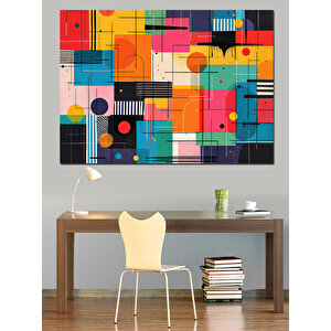 Soyut Renkli Blok Deseni Dekoratif Kanvas - Mdf Ahşap Tablo 100x140 cm