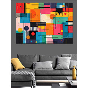 Soyut Renkli Blok Deseni Dekoratif Kanvas - Mdf Ahşap Tablo 100x140 cm