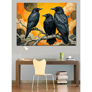 Karga Üçlüsü İllüstrasyonu Dekoratif Kanvas - Mdf Ahşap Tablo 100x140 cm