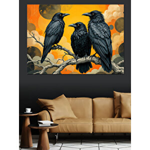 Karga Üçlüsü İllüstrasyonu Dekoratif Kanvas - Mdf Ahşap Tablo 100x140 cm