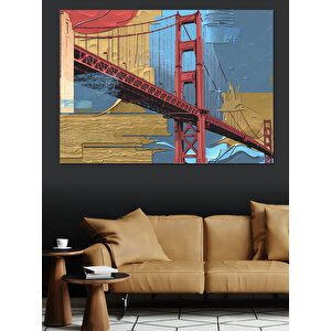 Golden Gate Köprüsü Çizimi Dekoratif Kanvas - Mdf Ahşap Tablo 100x140 cm