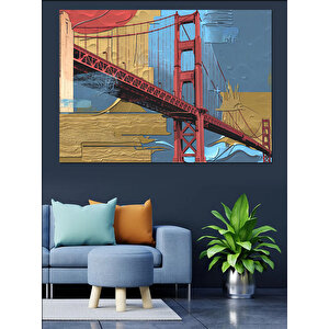Golden Gate Köprüsü Çizimi Dekoratif Kanvas - Mdf Ahşap Tablo 100x140 cm
