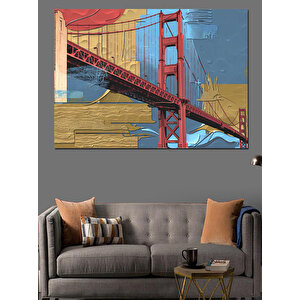 Golden Gate Köprüsü Çizimi Dekoratif Kanvas - Mdf Ahşap Tablo 100x140 cm