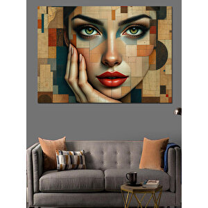 Geometrik Desenli Kadın Portresi Dekoratif Kanvas - Mdf Ahşap Tablo