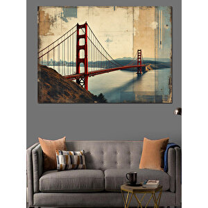 Golden Gate Köprüsü İllüstrasyonu Dekoratif Kanvas - Mdf Ahşap Tablo 35x50 cm