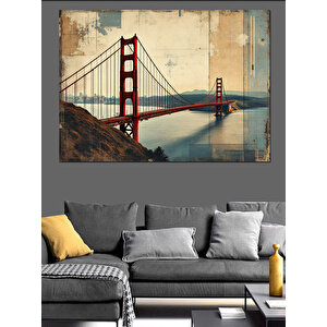 Golden Gate Köprüsü İllüstrasyonu Dekoratif Kanvas - Mdf Ahşap Tablo 35x50 cm