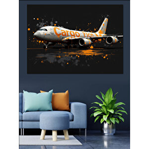 Kargo Uçağı Gece Uçuşu Dekoratif Kanvas - Mdf Ahşap Tablo 100x140 cm