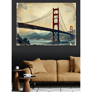Sisli Golden Gate Köprüsü Dekoratif Kanvas - Mdf Ahşap Tablo 100x140 cm