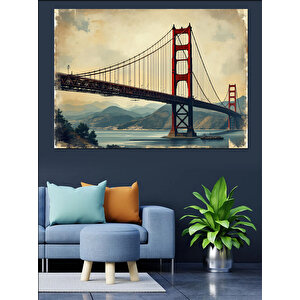 Sisli Golden Gate Köprüsü Dekoratif Kanvas - Mdf Ahşap Tablo 100x140 cm