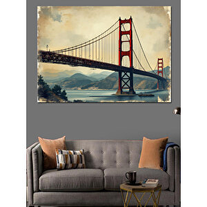 Sisli Golden Gate Köprüsü Dekoratif Kanvas - Mdf Ahşap Tablo 50x70 cm
