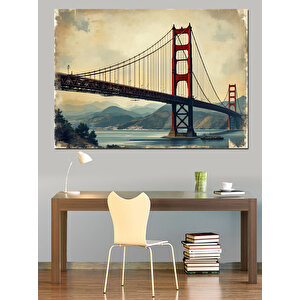 Sisli Golden Gate Köprüsü Dekoratif Kanvas - Mdf Ahşap Tablo