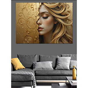 Altın Desenli Kadın Portresi Dekoratif Kanvas - Mdf Ahşap Tablo 50x70 cm