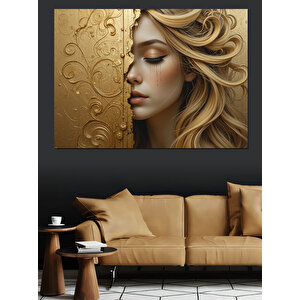 Altın Desenli Kadın Portresi Dekoratif Kanvas - Mdf Ahşap Tablo 50x70 cm