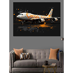 Kargo Uçağı Gece Uçuşu Dekoratif Kanvas - Mdf Ahşap Tablo 25x35 cm