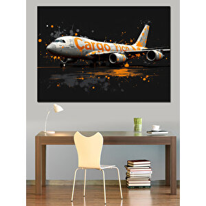 Kargo Uçağı Gece Uçuşu Dekoratif Kanvas - Mdf Ahşap Tablo 25x35 cm