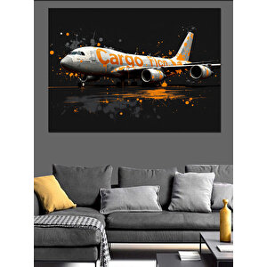 Kargo Uçağı Gece Uçuşu Dekoratif Kanvas - Mdf Ahşap Tablo