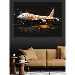 Kargo Uçağı Gece Uçuşu Dekoratif Kanvas - Mdf Ahşap Tablo