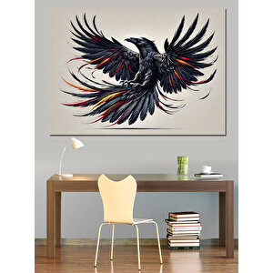 Siyah Karga Çizimi Dekoratif Kanvas - Mdf Ahşap Tablo