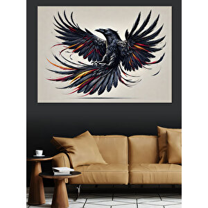 Siyah Karga Çizimi Dekoratif Kanvas - Mdf Ahşap Tablo 70x100 cm