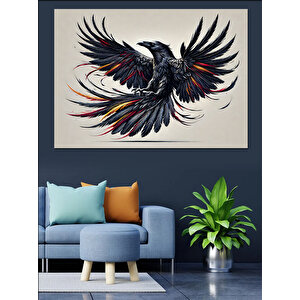 Siyah Karga Çizimi Dekoratif Kanvas - Mdf Ahşap Tablo 70x100 cm