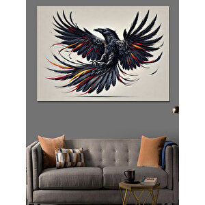 Siyah Karga Çizimi Dekoratif Kanvas - Mdf Ahşap Tablo 70x100 cm
