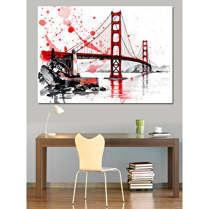 Sulu Boya Golden Gate Köprüsü Dekoratif Kanvas - Mdf Ahşap Tablo 70x100 cm