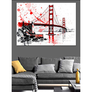 Sulu Boya Golden Gate Köprüsü Dekoratif Kanvas - Mdf Ahşap Tablo 70x100 cm