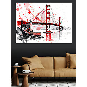 Sulu Boya Golden Gate Köprüsü Dekoratif Kanvas - Mdf Ahşap Tablo 70x100 cm