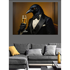 Takım Elbiseli Karga Dekoratif Kanvas - Mdf Ahşap Tablo 50x70 cm
