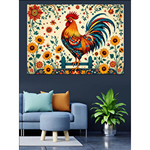 Desenli Horoz Çizimi Kompozisyon Dekoratif Kanvas - Mdf Ahşap Tablo 100x140 cm