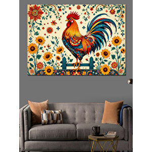 Desenli Horoz Çizimi Kompozisyon Dekoratif Kanvas - Mdf Ahşap Tablo 100x140 cm