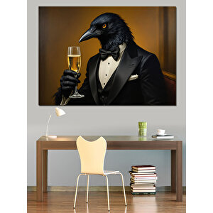 Takım Elbiseli Karga Dekoratif Kanvas - Mdf Ahşap Tablo 25x35 cm
