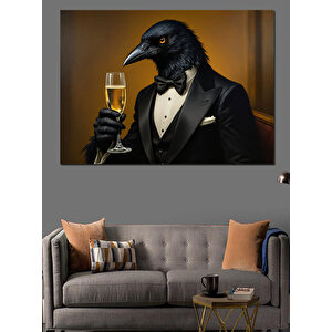 Takım Elbiseli Karga Dekoratif Kanvas - Mdf Ahşap Tablo