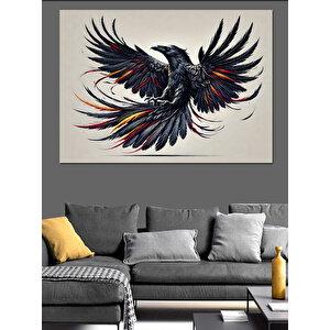 Siyah Karga Çizimi Dekoratif Kanvas - Mdf Ahşap Tablo