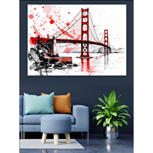 Sulu Boya Golden Gate Köprüsü Dekoratif Kanvas - Mdf Ahşap Tablo