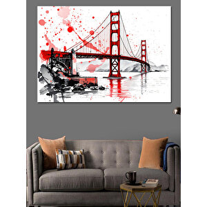 Sulu Boya Golden Gate Köprüsü Dekoratif Kanvas - Mdf Ahşap Tablo