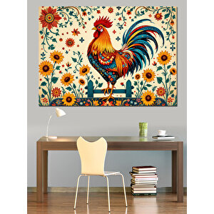 Desenli Horoz Çizimi Kompozisyon Dekoratif Kanvas - Mdf Ahşap Tablo 35x50 cm