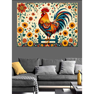 Desenli Horoz Çizimi Kompozisyon Dekoratif Kanvas - Mdf Ahşap Tablo